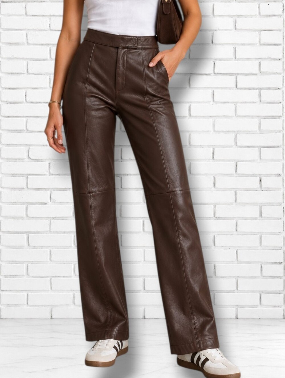 Danier Size 6 Chocolate Brown Italian Leather Mid Rise Straight Leg Pants